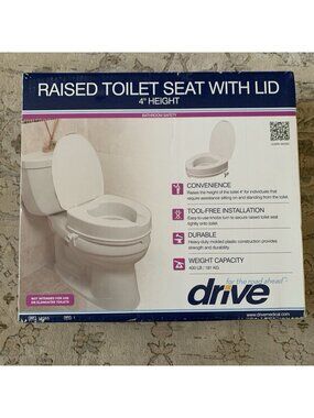 Drive Medical 12065 Raised Toilet Seat w/ Lid 4” Standard 400 lb White